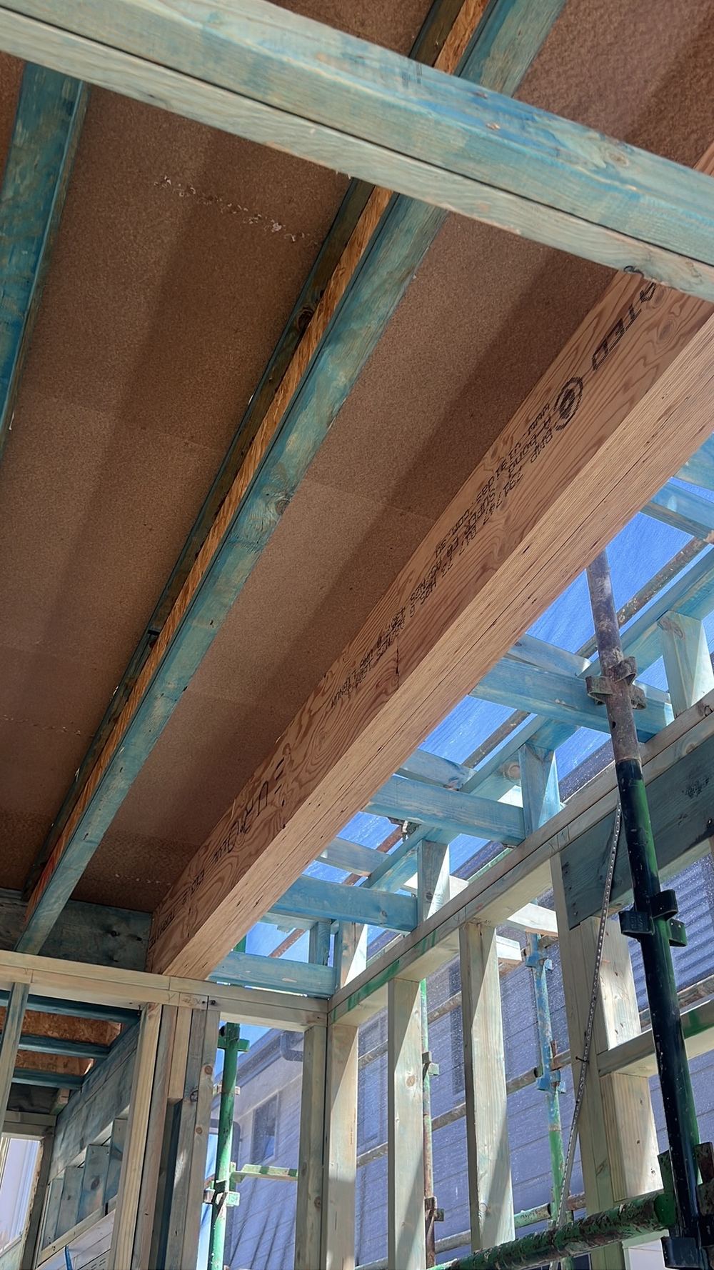 Double timber beam not laminated on both faces, short of its intended strength, found during a frame inspection in Gables